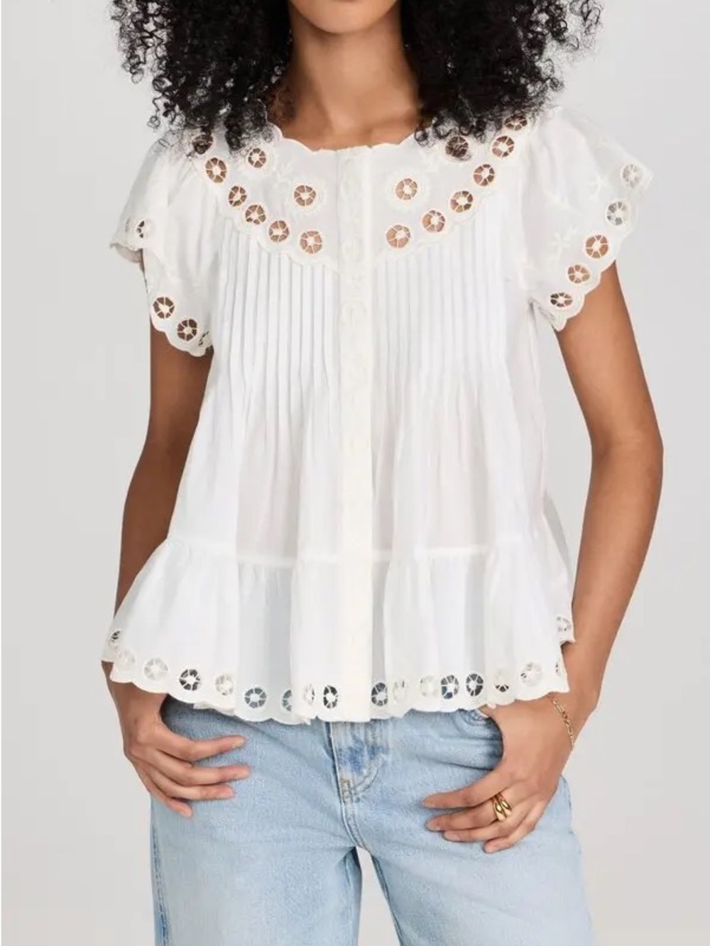 Sea New York Arabella Embroidery Flutter Sleeve Tank Top